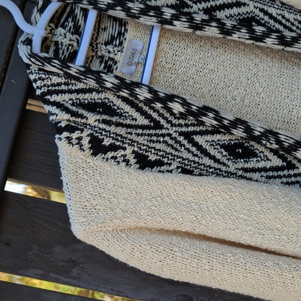Aztec Pattern Knit Open-Front Fringe Cardigan, Size L - Picture 2 of 15